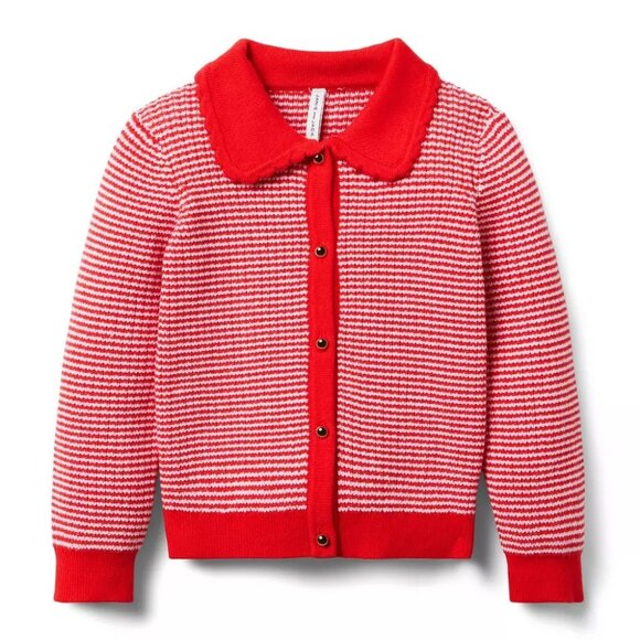 Janie and Jack Girls Striped Collared Cardigan – Moto Red Stripe – Size 3 - Picture 1 of 5